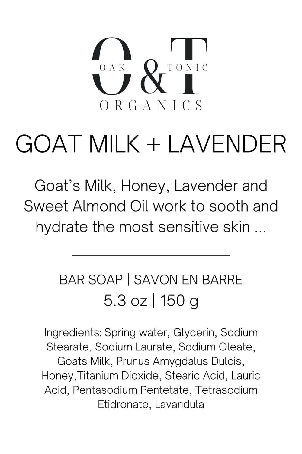 Oak & Tonic Organics Bar Soap Goat Milk + Lavender Soap Oak & Tonic Organics | Goat Milk + Lavender Soap Bar