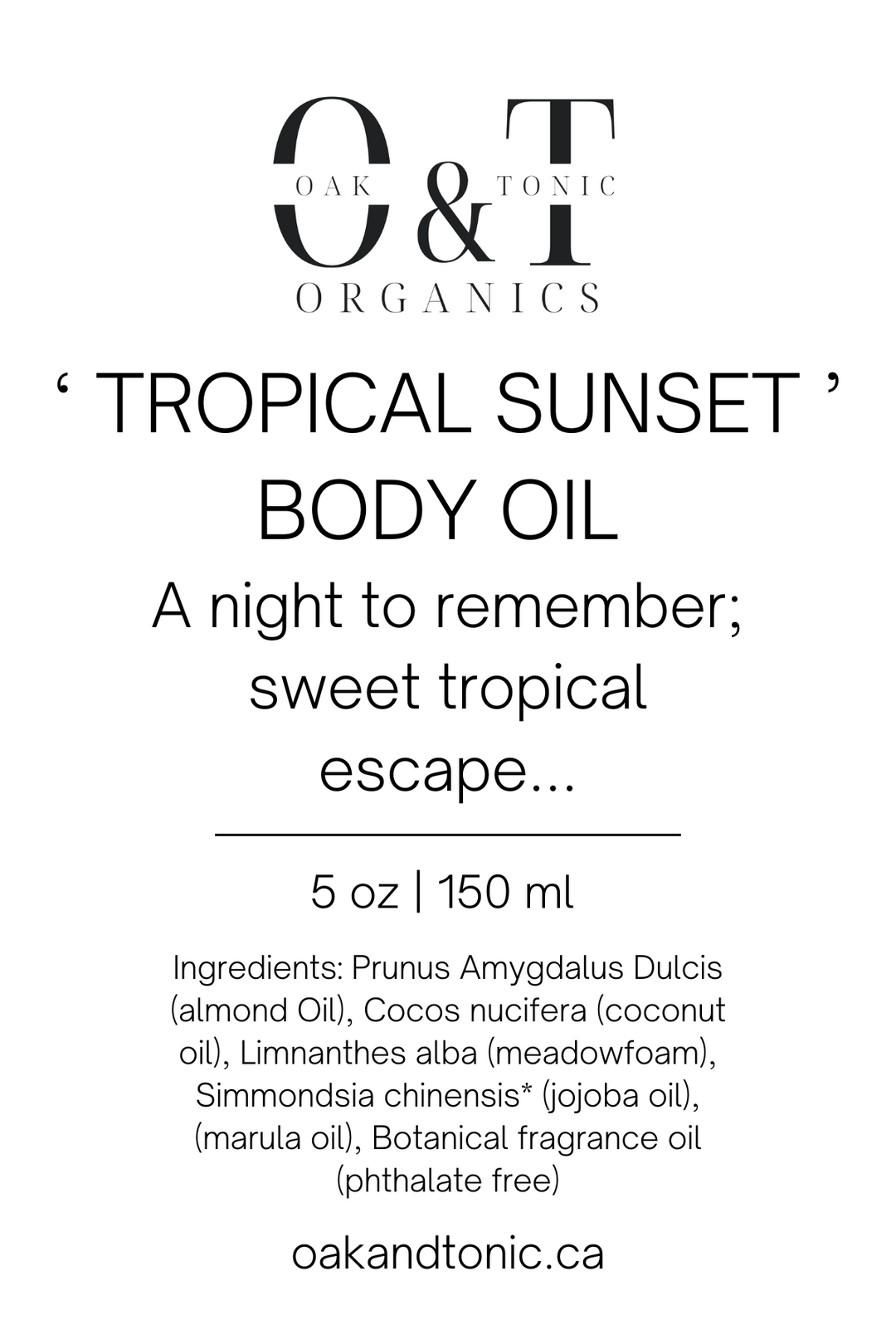Oak & Tonic Organics | Tropical Sunset Body Oil 150ml - Oak + Tonic