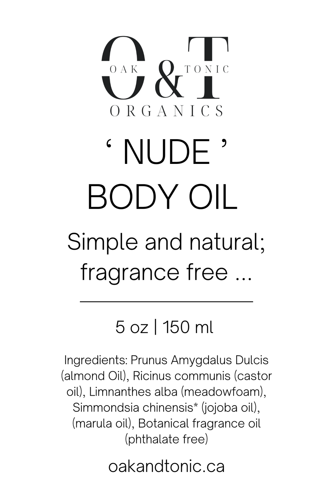 Oak & Tonic Organics | Nude Body Oil 150ml - Oak + Tonic