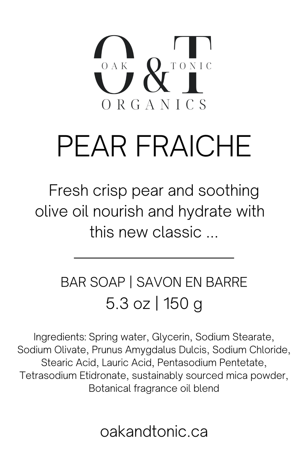 Oak & Tonic Organics | Pear Fraîche Soap Bar - Oak + Tonic