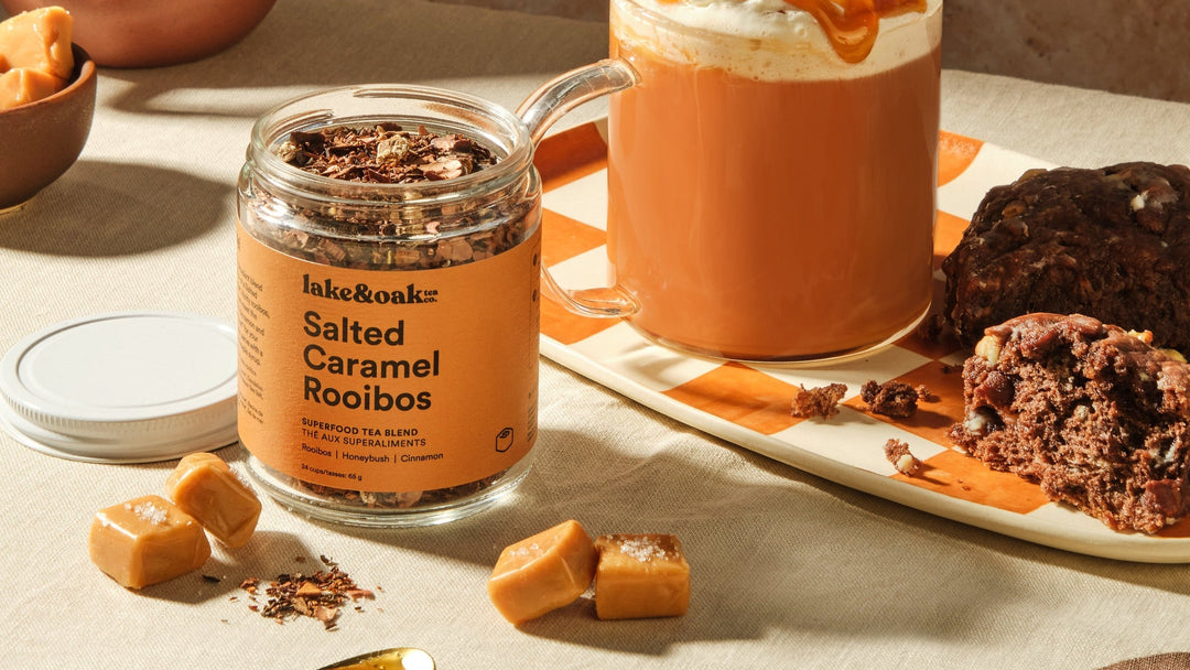 Lake & Oak Salted Caramel Rooibos glass tea jar