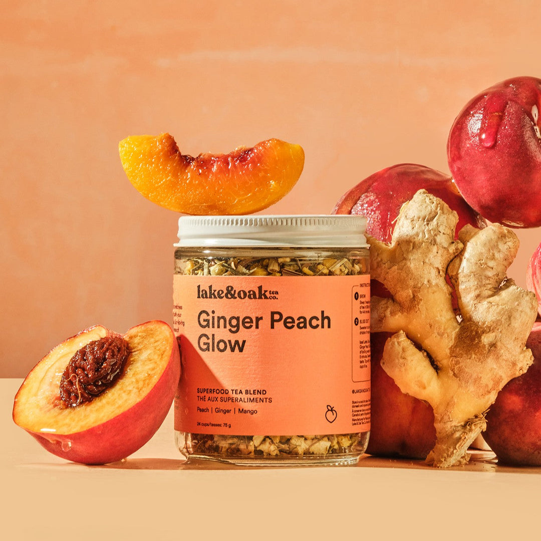 Lake & Oak Ginger Peach Glow glass tea jar