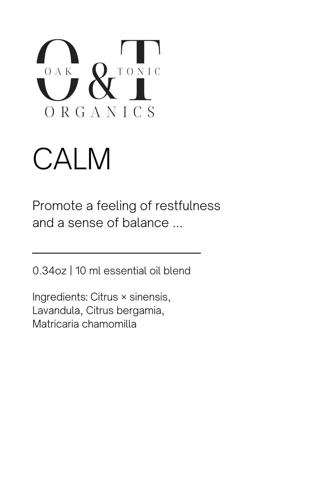 Oak & Tonic Organics Essential Oil Diffuser Blend Calm Oak & Tonic Organics | Calm Essential Oil