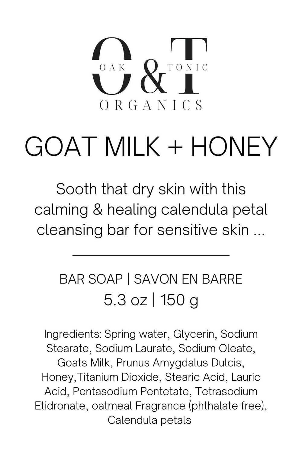 Oak & Tonic Organics Bar Soap Goat Milk + Honey Oak & Tonic Organics | Goat Milk + Honey Soap Bar