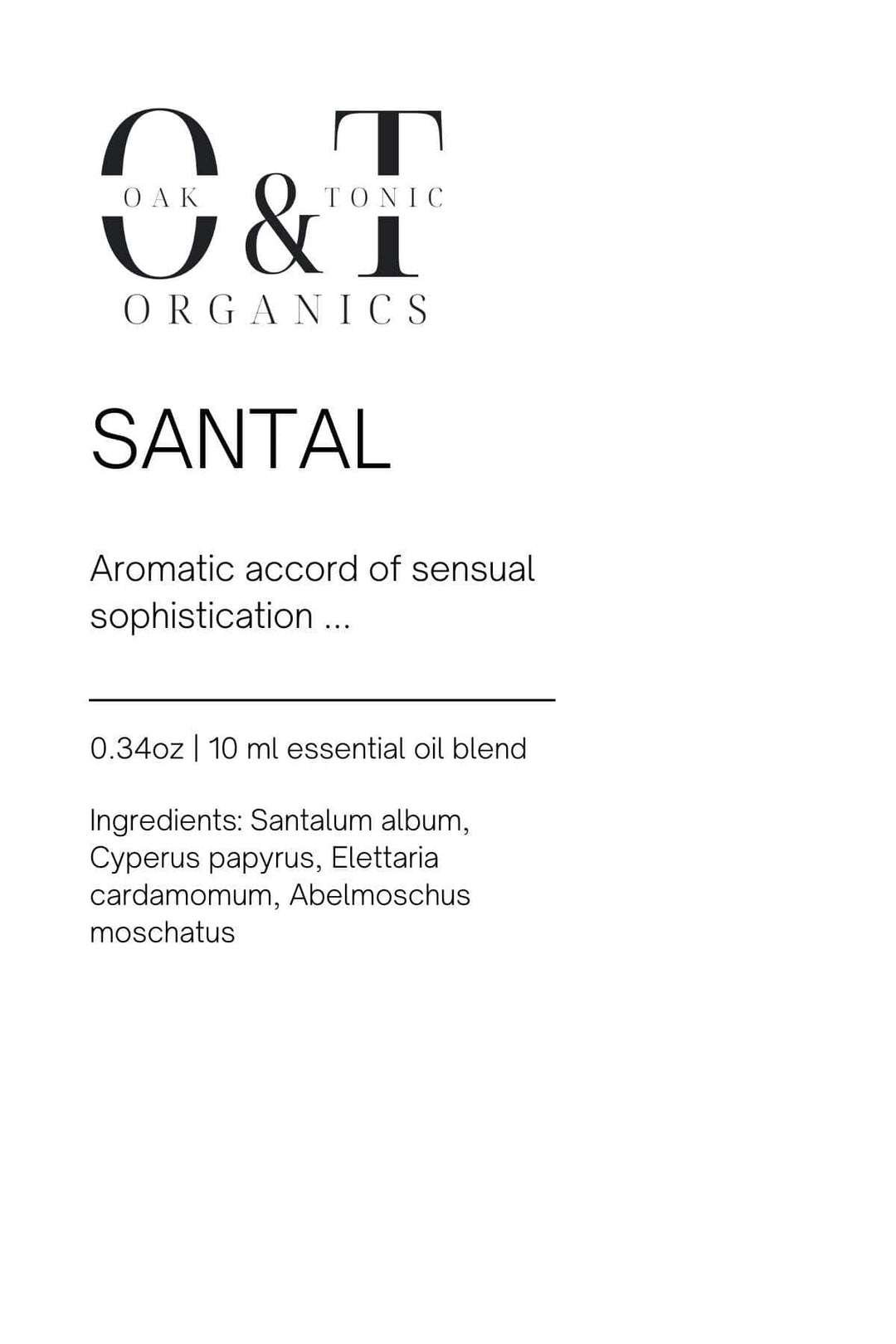 Oak & Tonic Organics Essential Oil Diffuser Blend Santal Oak & Tonic Organics | Santal Essential Oil