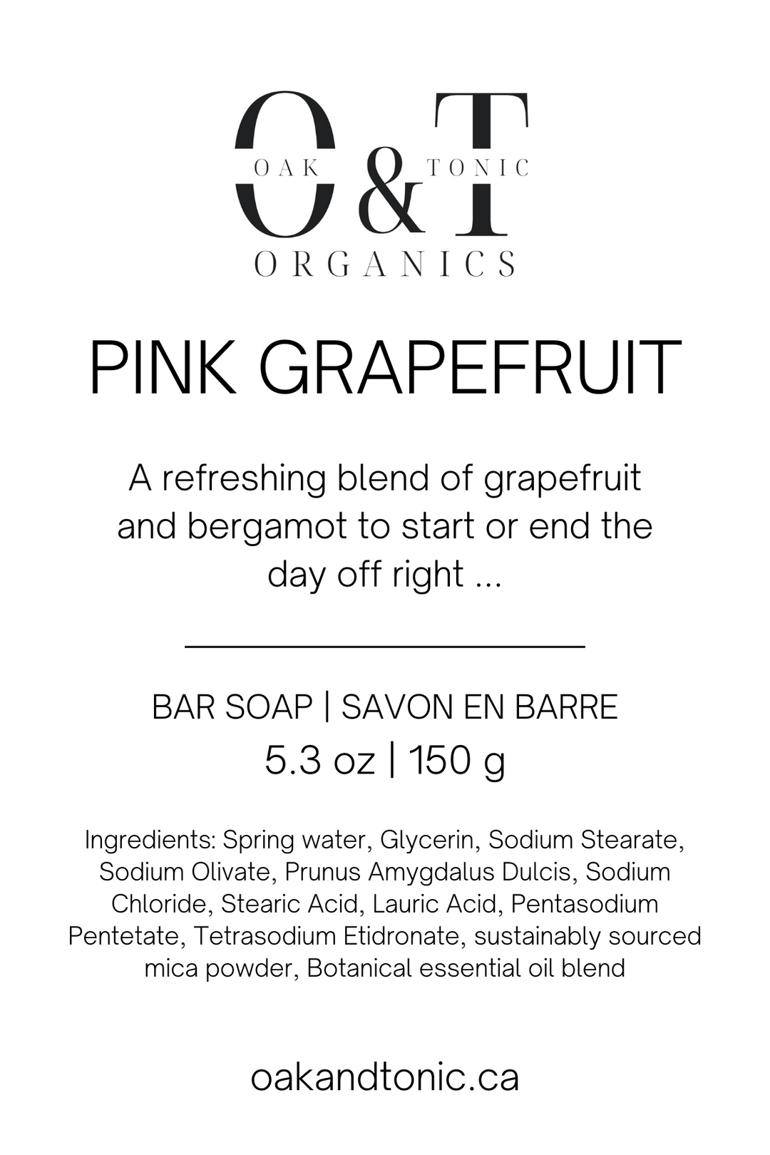 Oak & Tonic Organics | Pink Grapefruit Soap Bar - Oak + Tonic